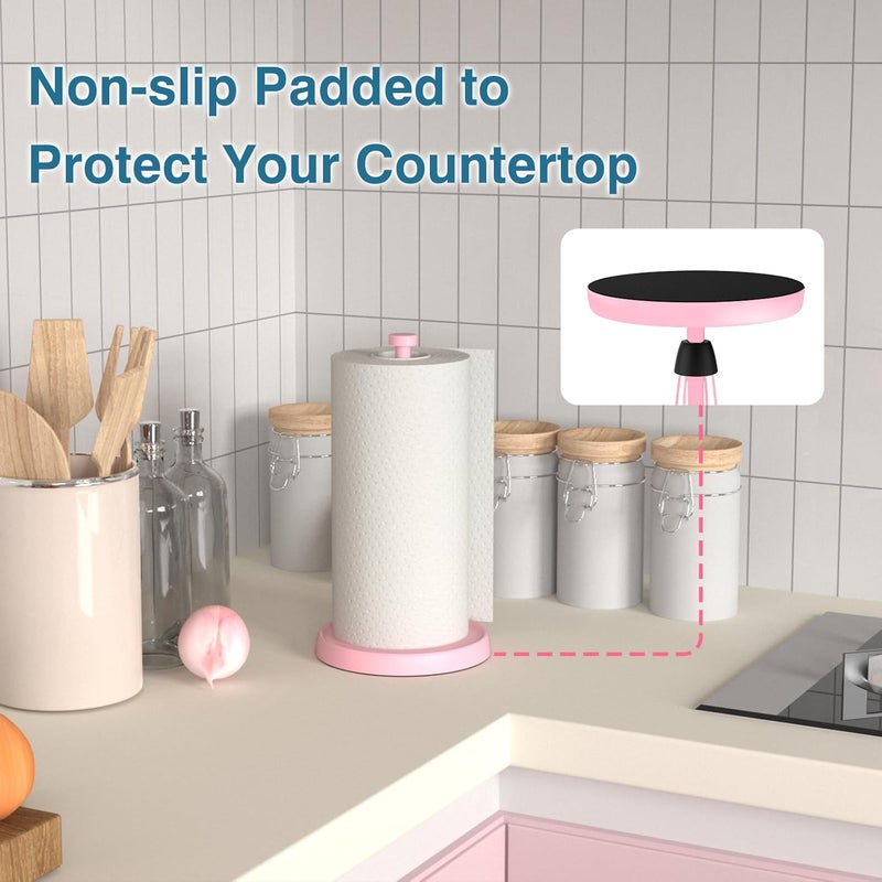 Swaitee Pink Paper Towel Holder Countertop, Pink Kitchen Accessories Decor, Stainless Steel, Weighted Base, Paper Towel Roll Holder Stand with Ratchet Mechanism for Kitchen Bathroom Farmhouse Essentials - Image 4